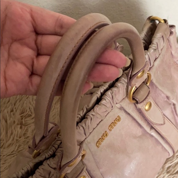 Auth Miu Miu Beige Vitello Pleated Satchel - Picture 11 of 17